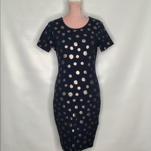 French Connection Navy and Gold Polka Dot Dress